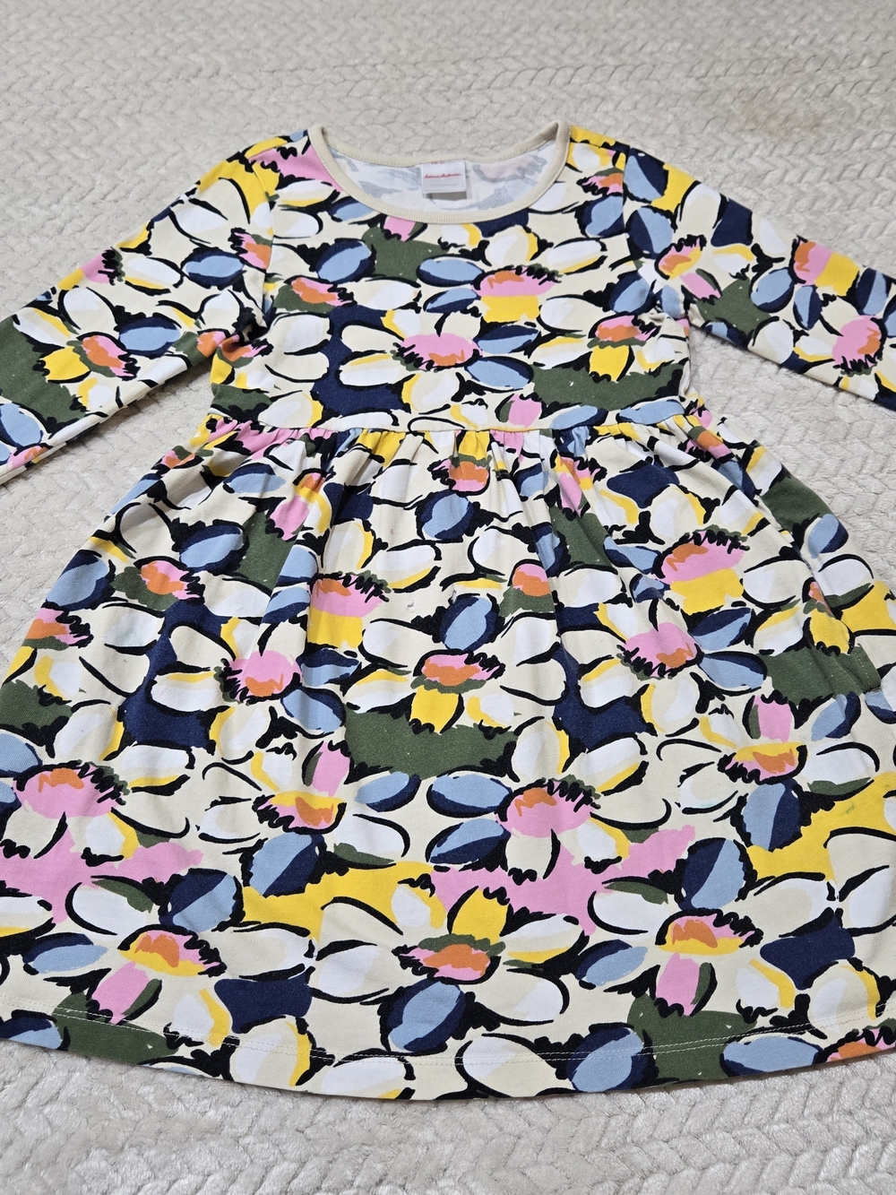 Hanna Andersson Floral Cotton Dress 110 Multicolor Long Sleeve Size 5 *Flawed